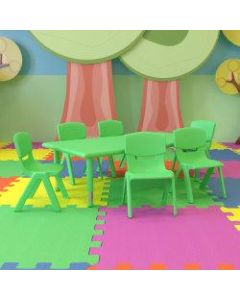 Flash Furniture Plastic Height-Adjustable Rectangular Activity Table with 6 Chairs, 23-1/2inH x 24ft"W x 48ft-d, Green
