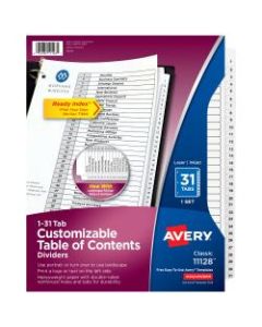 Avery Ready Index Table Of Contents Dividers, 1-31 Tab, Black/White