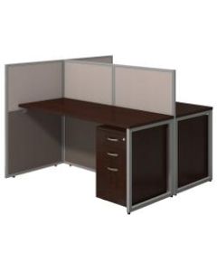 Bush Business Furniture Easy Office 60inW 2-Person Straight Desk Open Office With Two 3-Drawer Mobile Pedestals, 44 15/16inH x 60 1/16inW x 60 1/16inD, Mocha Cherry, Premium Delivery