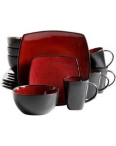 Gibson Home Soho Lounge 16-Piece Dinnerware Set, Red - - Stoneware - Dishwasher Safe - Microwave Safe - Red, Burgundy, Black - Reactive Glaze
