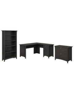 Bush Furniture Salinas 60inW L Shaped Desk With Lateral File Cabinet And 5 Shelf Bookcase, Vintage Black, Standard Delivery