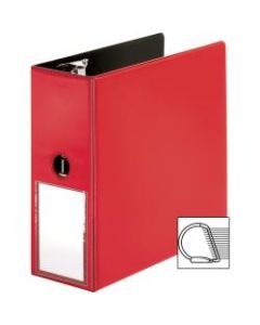 Business Source 5in D-Ring Binder - 5in Binder Capacity - 1050 Sheet Capacity - Slant D-Ring Fastener(s) - Internal Pocket(s) - Red - Transparent, Lay Flat, Label Holder, Spine - 1 Each