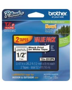Brother TZe-231 Black-On-White Tapes, 0.5in x 26.2ft, Pack Of 2