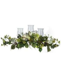 Nearly Natural Hydrangea Triple Candelabrum Centerpiece, 12-1/2inH x 28-1/2inW x 10inD, Cream