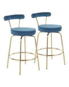 LumiSource Rhonda Counter Stools, Gold/Blue, Set Of 2 Stools