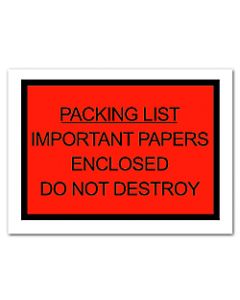 Office Depot Brand "Packing List Important Papers Enclosed Do Not Destroy" Envelopes, Full Face, 4 1/2 x 6in, Red, Pack Of 1,000
