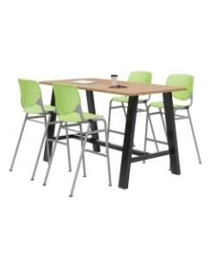 KFI Midtown Bistro Table With 4 Stacking Chairs, 41inH x 36inW x 72inD, Kensington Maple/Lime Green