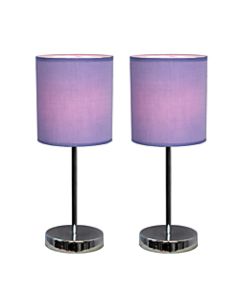 Simple Designs Chrome Mini Basic Table Lamp Set with Purple Fabric Shade