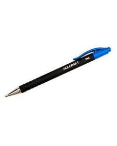 SKILCRAFT AbilityOne Rubberized Retractable Ballpoint Pens, Medium Point, Black Barrel, Blue Ink, Box Of 12 Pens