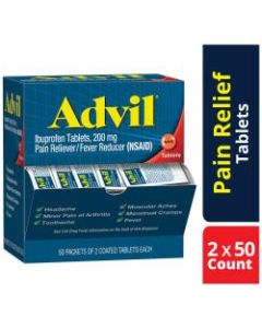 Advil Ibuprofen Packets, 2 Tablets Per Packet, Box Of 50 Packets