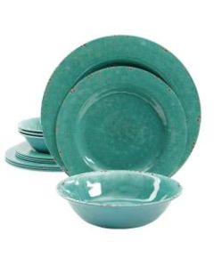 Gibson Studio California Mauna 12-Piece Melamine Dinnerware Set, Green Crackle