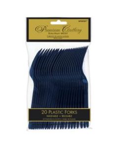Amscan Premium Plastic Forks, 7-1/4in, True Navy, 20 Forks Per Pack, Case Of 5 Packs