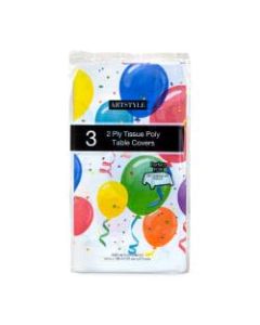Artstyle Birthday 2-Ply Tissue/Poly Table Covers, 54in x 108in, Assorted Colors, Pack Of 3 Covers