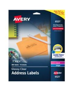 Avery Glossy Permanent Labels, 6521, Mailing, 1in x 2 5/8in, Clear, Pack Of 300