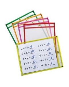 Pacon Dry-Erase Pockets, 9in x 12in, Neon/Clear, Pack Of 10 Pockets