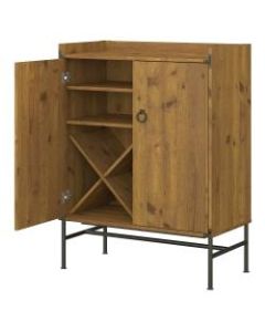 kathy ireland Home by Bush Furniture Ironworks Bar Cabinet with Wine Storage, Vintage Golden Pine, Standard Delivery