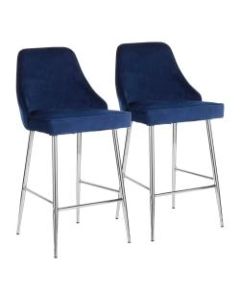 LumiSource Marcel Counter Stools, Chrome/Navy Blue, Set Of 2 Stools