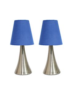 Simple Designs Valencia Mini Touch Table Lamps, 11 1/2inH, Blue Shade/Brushed Nickel Base, Pack Of 2