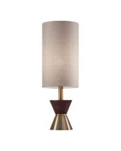 Adesso Carmen Table Lamp, 23inH, Antique Brass And Beige Shade/Walnut Base