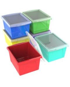 Storex Classroom Storage Bins With Lids, Medium Size, Assorted Colors, Pack Of 6