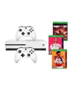 Microsoft Xbox One S Pro Sports Console Bundle With 2 Controllers/NBA 2K20/FIFA 20/Madden NFL 20, 1TB, White