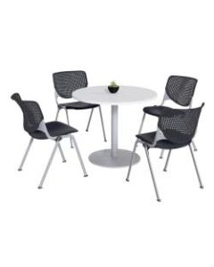 KFI Studios KOOL Round Pedestal Table With 4 Stacking Chairs, 41inH x 36inD, Designer White/Black