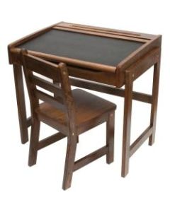 Lipper Childs Chalkboard Desk & Chair, 2-Piece Set, Walnut Finish - 24.8in x 18in x 22in Desk, 11.8in x 13in x 23.5in Chair - Material: Beechwood, Pine Wood, Medium Density Fiberboard (MDF) - Finish: Walnut
