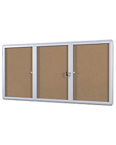 MasterVision Anodized Aluminum Frame Enclosed Cork Bulletin Board, 3 Doors, 36in x 72in