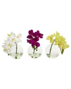 Nearly Natural 9inH 3-Piece Artificial Phalaenopsis Orchid Set With Vase, Multicolor