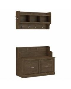 kathy ireland Home by Bush Furniture Woodland 40inW Entryway Bench With Doors And Wall-Mounted Coat Rack, Ash Brown, Standard Delivery