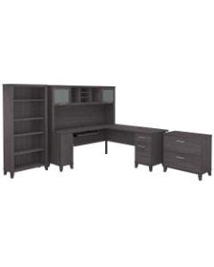 Bush Furniture Somerset 72inW L-Shaped Desk With Hutch, Lateral File Cabinet And Bookcase, Storm Gray, Standard Delivery