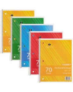 Sparco Wire Bound College Ruled Notebook - 70 Sheets - Wire Bound Red Margin - 16 lb Basis Weight - 8in x 10 1/2in - Bright White Paper - Assorted Cover - Chipboard Cover - Subject, Stiff-cover, Stiff-back, Perforated, Hole-punched - 5 / Bundle