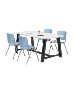 KFI Studios Midtown Table With 4 Stacking Chairs, Designer White/Sky Blue