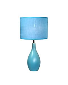 A lovely, inexpensive, and practical table lamp to meet your basic fashion lighting needs. This lamp features a ceramic oval bowling pin shaped base and matching fabric shade. Perfect for living room, bedroom, office, kids room, or college dorm!