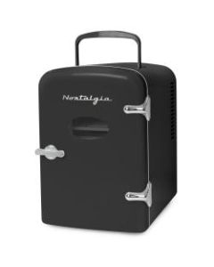 Nostalgia Electrics Retro 6-Can 0.14 Cu Ft Personal Cooling And Heating Refrigerator With Carry Handle, Black