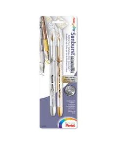 Sunburst Gel Roller Pens, Medium Point, 0.8 mm, Clear Barrel, Gold/Silver Ink, Pack Of 2