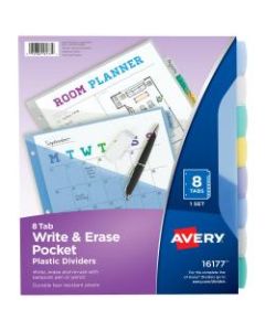 Avery Write & Erase Plastic Dividers With Pocket, 8 1/2in x 11in, Multicolor, 8-Tab Set