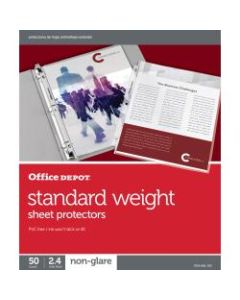 Office Depot Brand Standard Weight Sheet Protectors, 8-1/2in x 11in, Clear, Non-Glare, Box Of 50