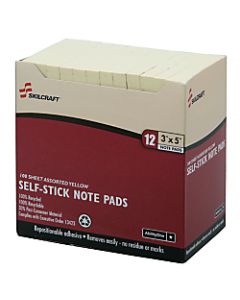 3in x 5in 30% Recycled Self-Stick Notes, Yellow (AbilityOne 7530-01-116-7865)