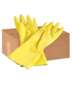 Tradex International Flock-Lined Latex General Purpose Gloves, Large, Yellow, Pack Of 12 Pairs