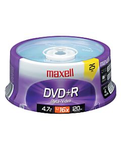 Maxell DVD+R Recordable Media Spindle, 4.7GB/120 Minutes, Pack Of 25