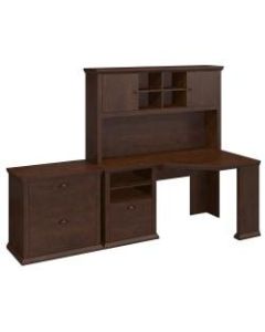 Bush Furniture Yorktown 60inW Corner Desk With Hutch And Lateral File Cabinet, Antique Cherry, Standard Delivery