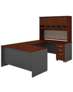Bush Business Furniture Components 60inW U-Shaped Desk With Hutch And Mobile File Cabinet, Hansen Cherry/Graphite Gray, Standard Delivery