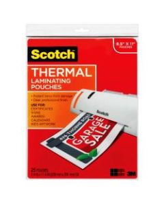 Scotch Thermal Laminating Pouches, 8-1/2in x 11in, Clear, Pack Of 25 Sheets, TP3854-25