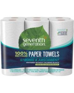 Seventh Generation 100% Recycled Paper Towels - 2 Ply - 11in x 5.40in - 140 Sheets/Roll - White - Paper - Dye-free, Fragrance-free, Non-chlorine Bleached, Absorbent - For Home, School, Office - 140 - 24 / Carton