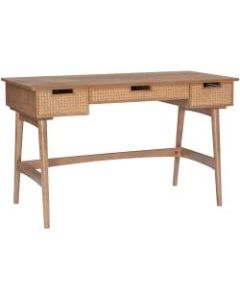 Linon Marley 51inW 3-Drawer Rattan Desk, Natural