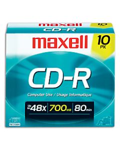 Maxell CD-R Media With Jewel Cases, 700MB/80 Minutes, Pack Of 10