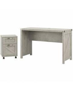 Kathy Ireland Home by Bush Furniture Cottage Grove 48inW Farmhouse Writing Desk with 2 Drawer Mobile File Cabinet, Cottage White, Standard Delivery
