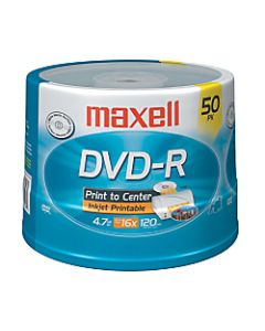 Maxell DVD-R Recordable Printable Media Spindle, Matte, 4.7GB/120 Minutes, Pack Of 50