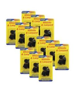 Martin Sports Plastic Whistles With Nylon Lanyards, Black, Pack Of 12 Whistles
